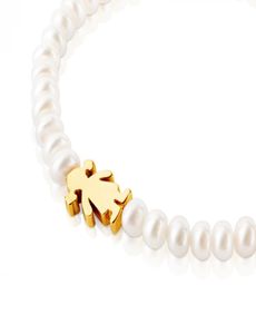 Nya Christams gåva smycken mode vit sötvatten pärla stål titan girl charms pärlstav armband björnar smycken för kvinnor2631845
