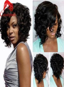 Krótkie ludzkie peruki do włosów dla czarnych kobiet Malezja Curly Cut Bob Pełne koronkowe peruki Naturalne linia włosów Blue Blue Lace Front Curly Bob3475047