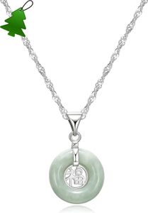 MORGAN PAIGE Genuine Jade Good Fortune Necklace - 925 Sterling Silver Good Luck Necklace For Women With Chinese Fu Symbol Circle Pendant - 18 inches