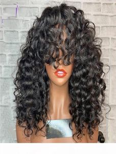 Afro Curly 55 Jedwabny górna koronkowa peruka z grzywką wstępnie rozluźniętą linię włosów malezyjskie ludzkie włosy krótkie perwersyjne koronkowe perukę dla kobiet2962735