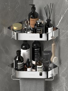 Bathroom Organizer Shelf Kitchen Storage Rack Wall Mounted Shower Shelves No Drill Stainless Steel Corner Rack Shampoo Holder 240528