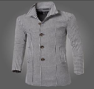 Whole Fashion New winter Men039s clothing brand long section collar houndstooth woolen coat men Casual Slim Fit jacket Tre9997679