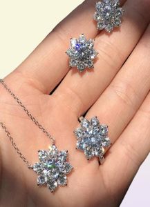 Sparkling Infinity Brand Luxury Jewelry Set Real 925 Sterling Silver Round Cut White Topaz CZ Diamond Stud Earring Women Clavicle 1239336