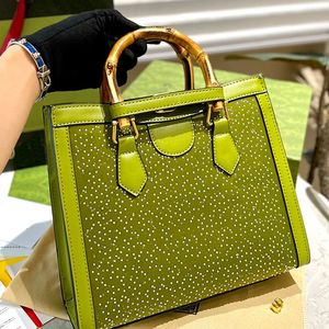 2024 hobo Bamboo Joint Handle Totes Bag Large Capacity Shopping Bags Full Rhinestone Designer Handbag Cowhide Genuine Leather Shoulder Purse Pouch