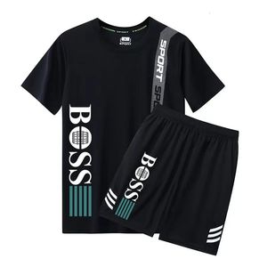 2024 Summer Mens Sports Wear Set Breathable Short sleeved T-shirt and Shorts Two piece Casual Basketball Training Clothes 240529