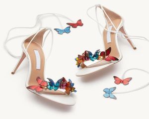 Superkvalitetsdesigner High Heels Sandals Papillon Sandal 105mm Färger Butterfly Sexig Lady Dress Wedding Bride Heeled Ankel Strap 9661421