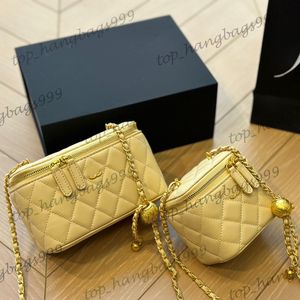 10cm/16cm Crush Gold Ball Classic Mini Quilted Vanity Makeup Box Bags With Mirror Metal Adjustable Hardware Matelasse Chain Crossbody Card Holder Purse