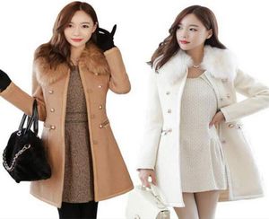 Kvinnarock ytterkläder vinter 2015 koreanska kvinnor tjock ullrock päls krage dubbelbröst smal lång ull dike vinterrockar för9731581