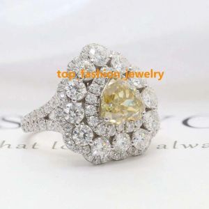 Pierścienie wspaniały pierścionek moissanite Silver925 żółty kolor 9x9mm 3CT Serce Cut Moissanite Diamond Halo Pierścień Weddna Biżuteria