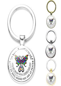 Christian Believers My Mind Still Talks to You Key Chain for Women Butterflies Cross Pattern Glass Badges Keyring Men Gadgets4624497
