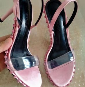 Luxury Diamond Decoration Ladies High Heels Pink Sandals Summer Women Slingbacks Shoes Open Toe Bride Wedding Pumps 2203281089533