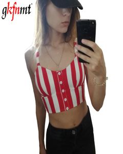 Crop Top Mujer Camisole Tank Summer Button Bralette Fashion Sexig Strappy Striped Black White Red Women Shirt Fitness Clothes9241880