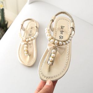 Princess Sandals Summer Fashion Children Baby Girl Slip-On Bowknot Rubber Sandals Pearl Shoes B50 240524