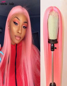 Ishow Peruvian 131 T Part Lace Front Wig Highlight Straight Yellow Green Human Hair Wigs Blonde Pink Red Light Blue Purple Ombre 1646418