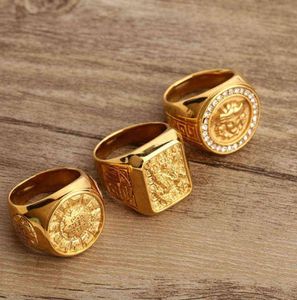 Chunky Mens Eagle Ring Bague Gold Tone Stainless Steel Square Rays Signet Heavy Animal Band Gothic Rings Anel Masculino69160722078625