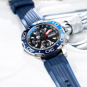 손목 시계 암초 호랑이 스타일 스토커 다기능 기계식 시계 45mm 블루 다이얼 빛나는 방수 고무 자동 재검사 RGA3053