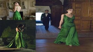 Sexy Spaghetti Green Evening Dresses on keira knightley from the movie atonement designed by line durran Long Prom Celebrity Dress6037256