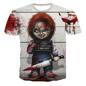 Męskie koszulki Nowe cyfrowe druk 3D Duch Doll Horror T-shirt męska marka mody krótkie rękaw