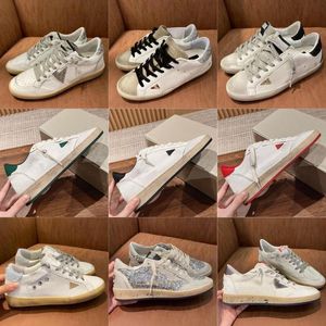 Toppkvalitetsdesigner män kvinnor casual skor ny release lyx äkta läder paljett klassisk vit gör gammal smutsig sko snörning unisex tränare sport sneakers med låda