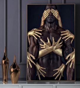 African Art Black Gold Nude Man Canvas Painting Modern Wall Art Posters and Prints Canvas Pictures for Living Room Wall Decor5999306