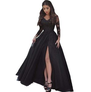 Women039S LACE Appliques Long Sleeves Illusion Slit Evening Dress Formal Party Dresses Evening Gowns for Women Prom Long EleGan2860531