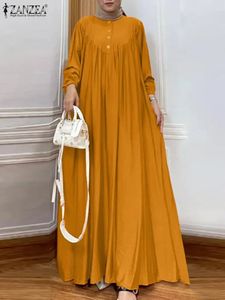Женщины Zanzea Осень Maxi Long Dress Fashion Long Elive Dubai Turkey Abaya Hijab Мусульманский сарафан