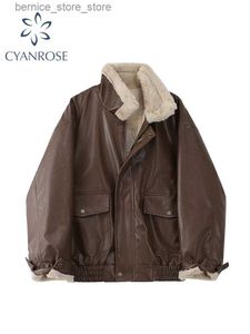メンズダウンパーカス冬の毛皮ジャケット長い袖のゆるいウールレトロ濃厚なオートルサイクルレイペルレーペルレーペルレイペルレイペルジャケットQ240603