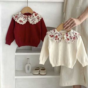 Cardigan Pullover Princess Baby Girl Sweater 0-3Years Newborn Long Sleeve Flower Peter Pan Collar Knitted Jumper Outwear Autumn Clothes WX5.31KS5R