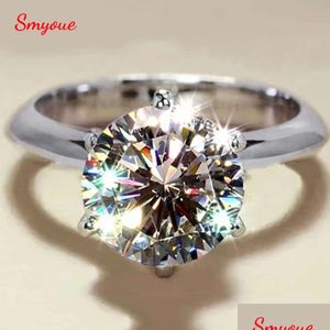 With Side Stones Smyoue Gra Certified 1-5Ct Moissanite Ring Vvs1 Lab Diamond Solitaire For Women Engagement Promise Wedding Band Jew Dhxnp