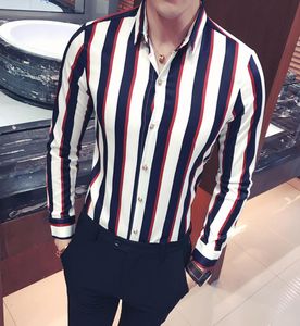 2019new style men039s boutique algodão moda listrada listras casuais camisetas confortáveis ​​mass039s slim fit shirts1651033