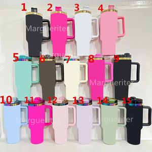 Mugms Mugs 40oz Cup 15Colors Alphabets tumbler with Handle Straw SUS304 Coups Stafless Steel Cups with Hift Box