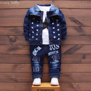 Barnkläder Autumn Baby Clothing Sets Denim Star Jacket T-shirt Pants 3st/Set Autumn Toddler Tracksuits