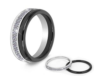 2pcsset klasyczny czarny ceramiczny pierścionek Piękna zarysowni biżuteria Zdrowe Materiał dla kobiet z Bling Crystal Fashion Ring8557433