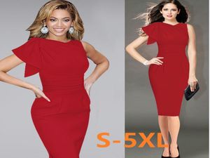 S5XL Womens Celeb Elegant Ruffle Sleeve Ruched Evening Party Wear To Work Fitted Stretch Slim Wiggle Pencil Sheath Bodycon Dress4573677