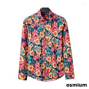 Męskie koszule dla chłopców wiosenna koszulka kwiatowa guzika w górę długiego rękawu pojedyncza piersi kwiatowy nadruk wakacyjny hawajski odzież plażowa plus rozmiar 5xl