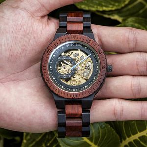 BOBO BIRD Hollow Sandalwood Mens Automatic Mechanical Watch Selfwind Wristwatch With Wood Box Drop Personalized 240527