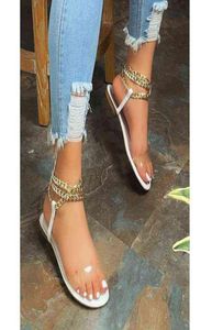 2021 Summer New Style Flat Sandals Fashion Solid Color Chain Open Toe Outdoor Women039s Shoes Plus Size 43 G02099764887