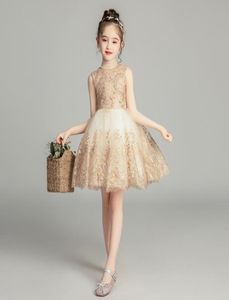 Flower Girls sukienki koronkowe kwiaty haftowe ubranie księżniczki Dzieciowe ramię koronkowy tiul titu sukienka balowa dzieci