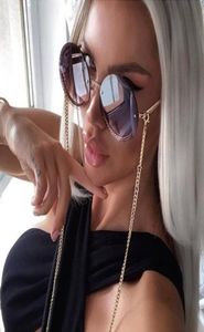 Trend Luksusowe okrągłe okulary przeciwsłoneczne kobiety Purple Shades Designer Marka bez okularów przeciwsłonecznych Dekoracja łańcucha dla kobiet5953701