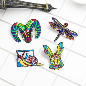 Brooches Rainbow Animal Enamel Pins Bull Sheep Head Dragonfly Snail Custom Brooch Bag Lapel For LGBT Design Friends Jewelry