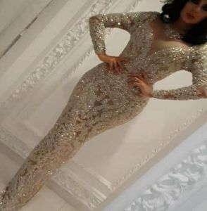 Yousef Aljasmi Sukienki na studniowe klejnot szyi z długim rękawem koraliki syreny wieczorne suknie dubai luksusowe sukienki na pasie startowe Dubai Plus1746578
