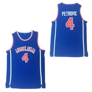 Erkek Tişörtleri BG Basketbol Formaları Jugoslavija 4 Drazen Petrovic Jersey Dikiş Nakış Ucuz Yüksek kaliteli Açık Hava Blue 2023 Yeni T240531