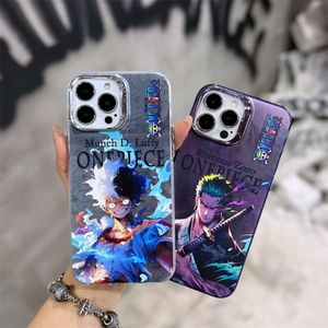 漫画アニメO-oneピースiPhone 15 14 12 13 11 Pro Max Luffy Zoro Matte Shockproofカバー用の電気めっき電話ケース