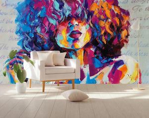 Wallpapers Custom Wallpaper Graffiti Beautiful Girl Curly Hair For Bar KTV Backdrop Living Room Bedroom Mural Stickers