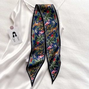 Bandanas Durag Leopard Flamingo Print Silk Long Scarf Womens Luxury Hairpin smal halsduk liten krage sommar pannband kvinnor j240603