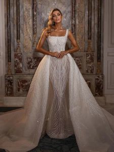 Gorgeous Mermaid 2024 Wedding Dress With Detachable Train Beaded Spaghetti Neck Bridal Gowns Robe de mariee