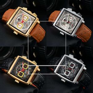 Luxury Tag Heure Watch Mechanical Watches Monaco Series Chronograph 42mm Size Leather Strap Wristwatch Designer Montre de Luxe Tag Watch 504e