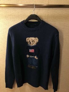 RL Bear Cardigan Spring New Womens One Color tröja Rund hals Y2K Söt bomull Högkvalitativ toppar Casual Herrkläder