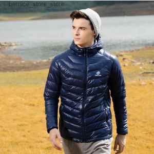 Men's Down Parkas Winter outdoor mens ultra light down jacket solid color hoodie ultra light jacket windproof and warm ultra-thin skiing and hiking jacket Q240603