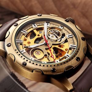 Relógios de pulso relógios mecânicos de esqueleto de bronze retrô de relógios automáticos Sport Sport Luxury Top Brand Leather Relogio Masculino Masculino Clockwr 301a